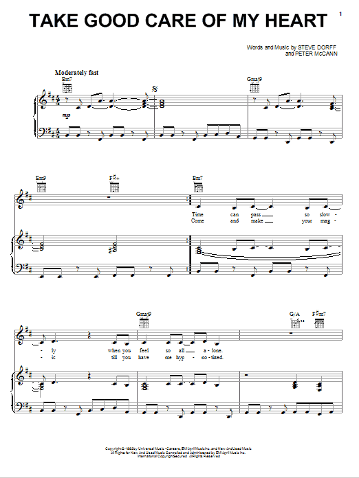 Whitney Houston Take Good Care Of My Heart Sheet Music Notes & Chords for Piano, Vocal & Guitar (Right-Hand Melody) - Download or Print PDF