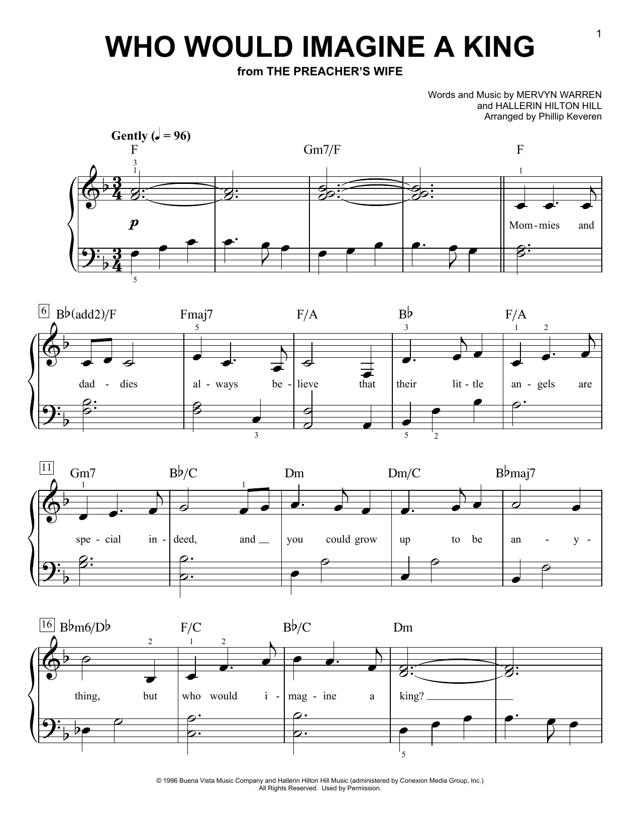 Whitney Houston Who Would Imagine A King (arr. Phillip Keveren) Sheet Music Notes & Chords for Easy Piano - Download or Print PDF