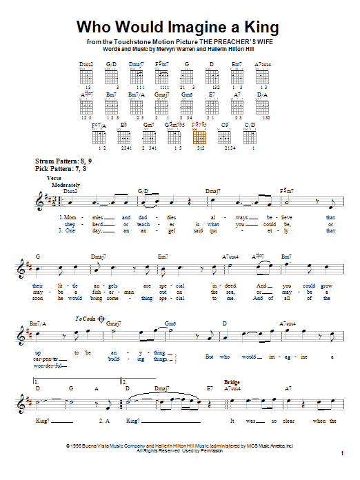 Whitney Houston Who Would Imagine A King Sheet Music Notes & Chords for Easy Guitar - Download or Print PDF