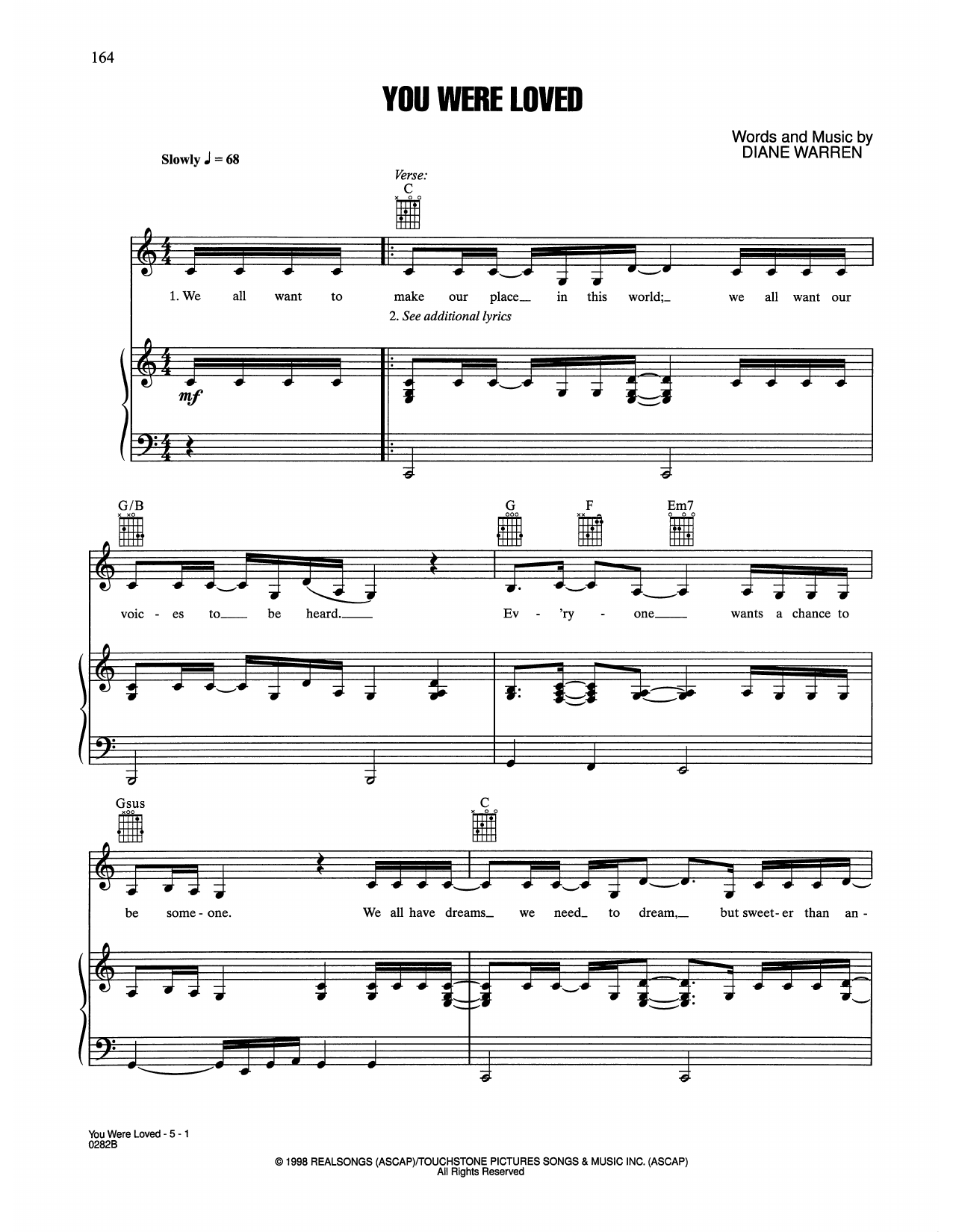 Whitney Houston You Were Loved Sheet Music Notes & Chords for Piano, Vocal & Guitar Chords (Right-Hand Melody) - Download or Print PDF
