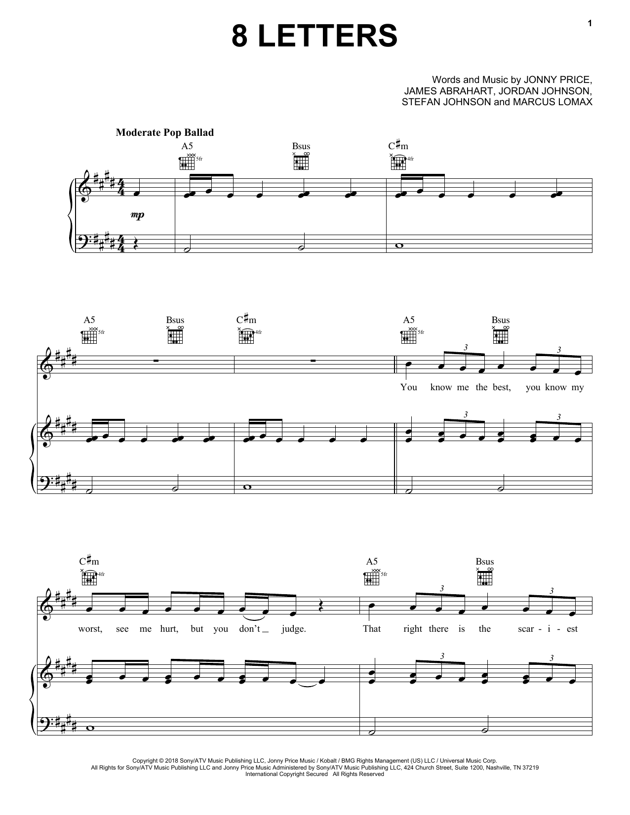Why Don't We 8 Letters Sheet Music Notes & Chords for Piano, Vocal & Guitar (Right-Hand Melody) - Download or Print PDF