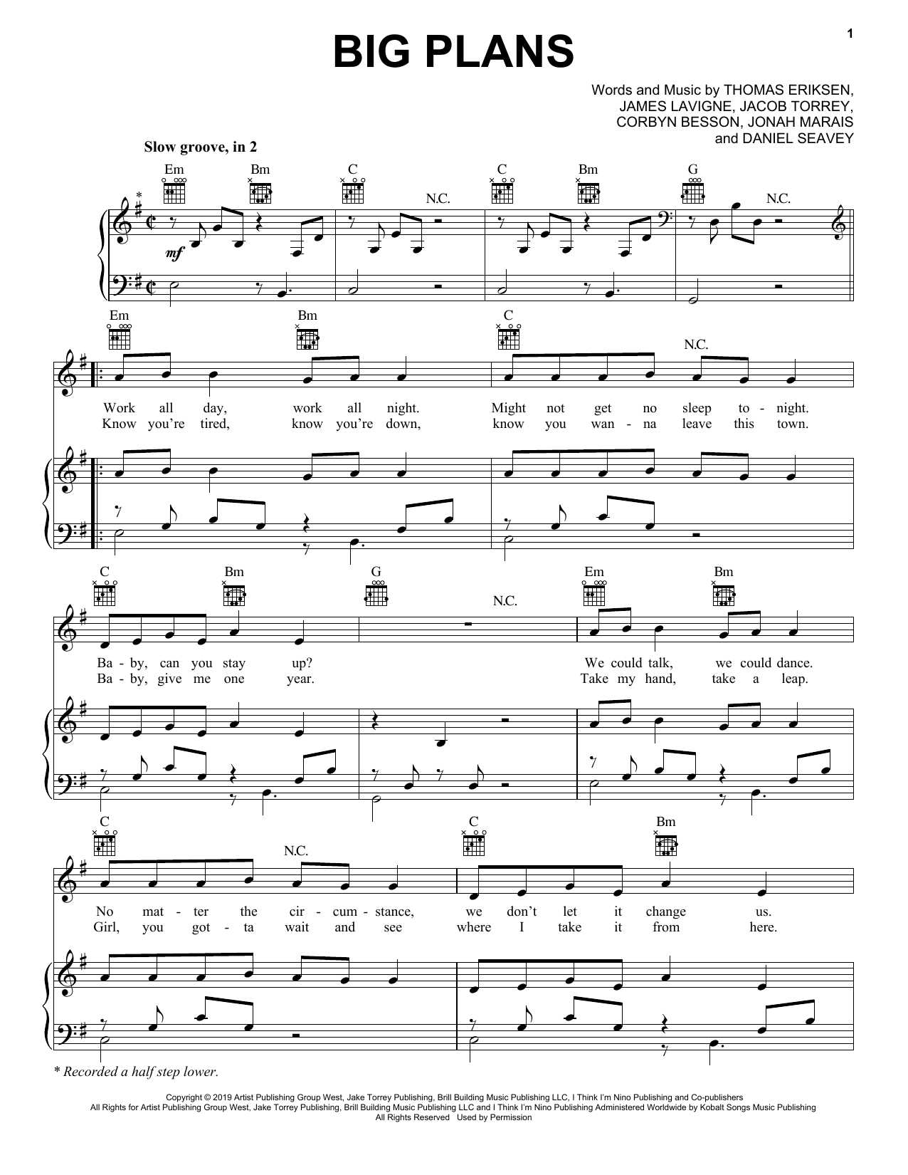 Why Don't We Big Plans Sheet Music Notes & Chords for Piano, Vocal & Guitar (Right-Hand Melody) - Download or Print PDF
