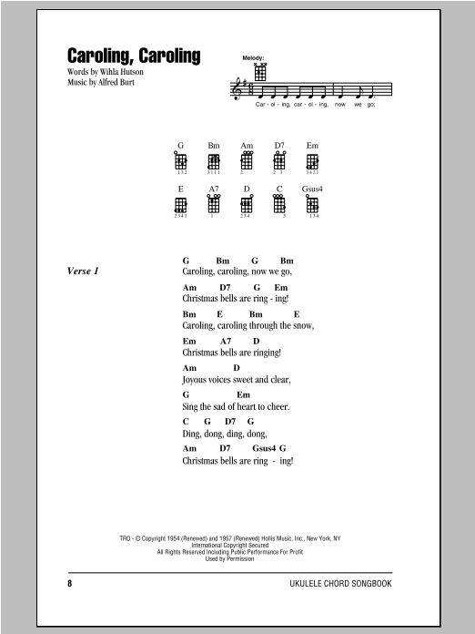 Wihla Hutson Caroling, Caroling Sheet Music Notes & Chords for Ukulele with strumming patterns - Download or Print PDF