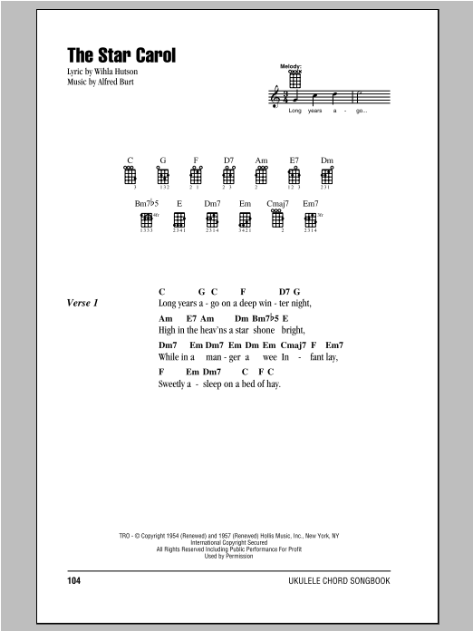 Wihla Hutson The Star Carol Sheet Music Notes & Chords for Ukulele with strumming patterns - Download or Print PDF