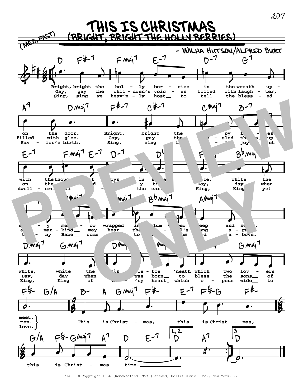 Wihla Hutson This Is Christmas (Bright, Bright The Holly Berries) Sheet Music Notes & Chords for Real Book – Melody, Lyrics & Chords - Download or Print PDF