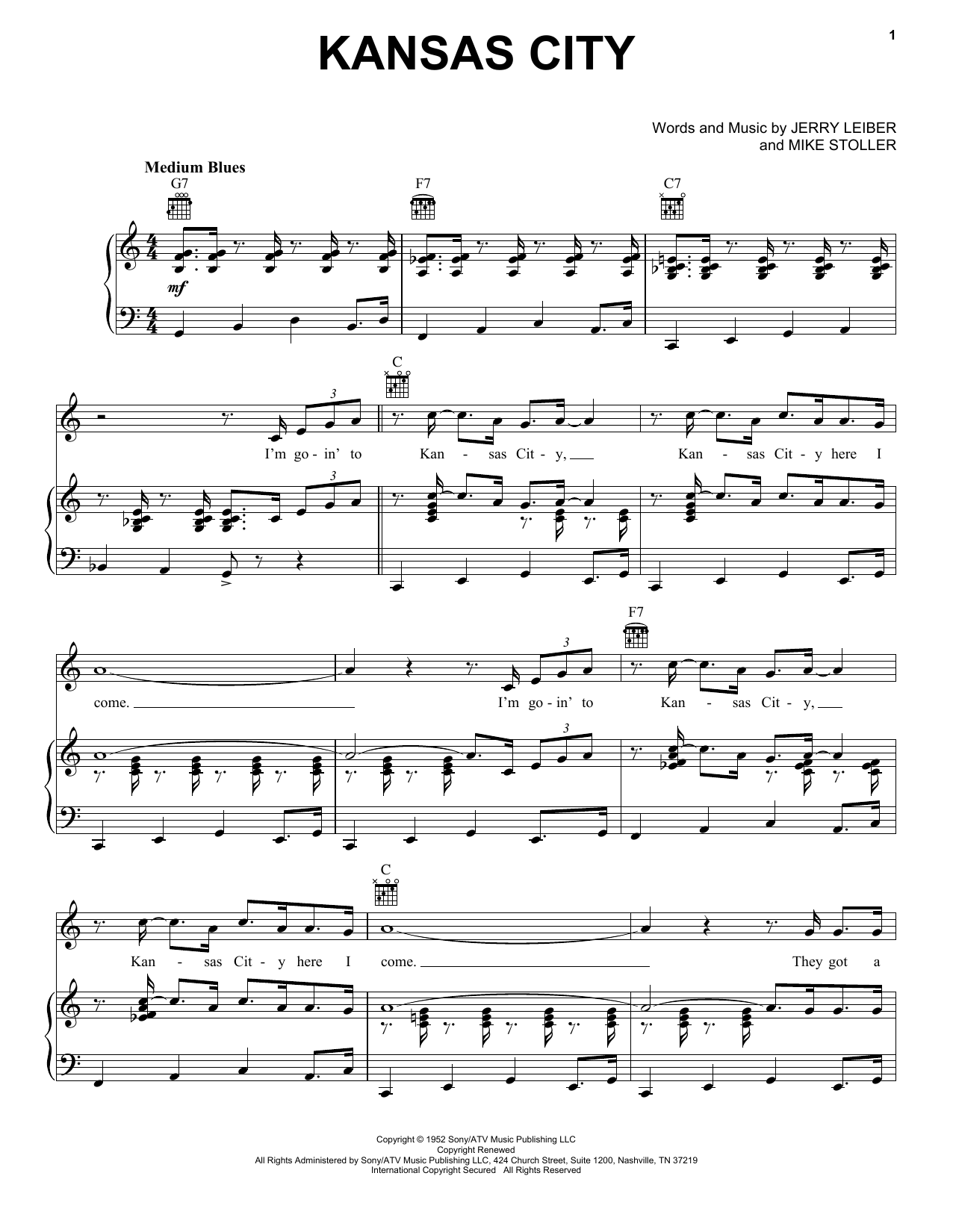 Wilbert Harrison Kansas City Sheet Music Notes & Chords for Melody Line, Lyrics & Chords - Download or Print PDF