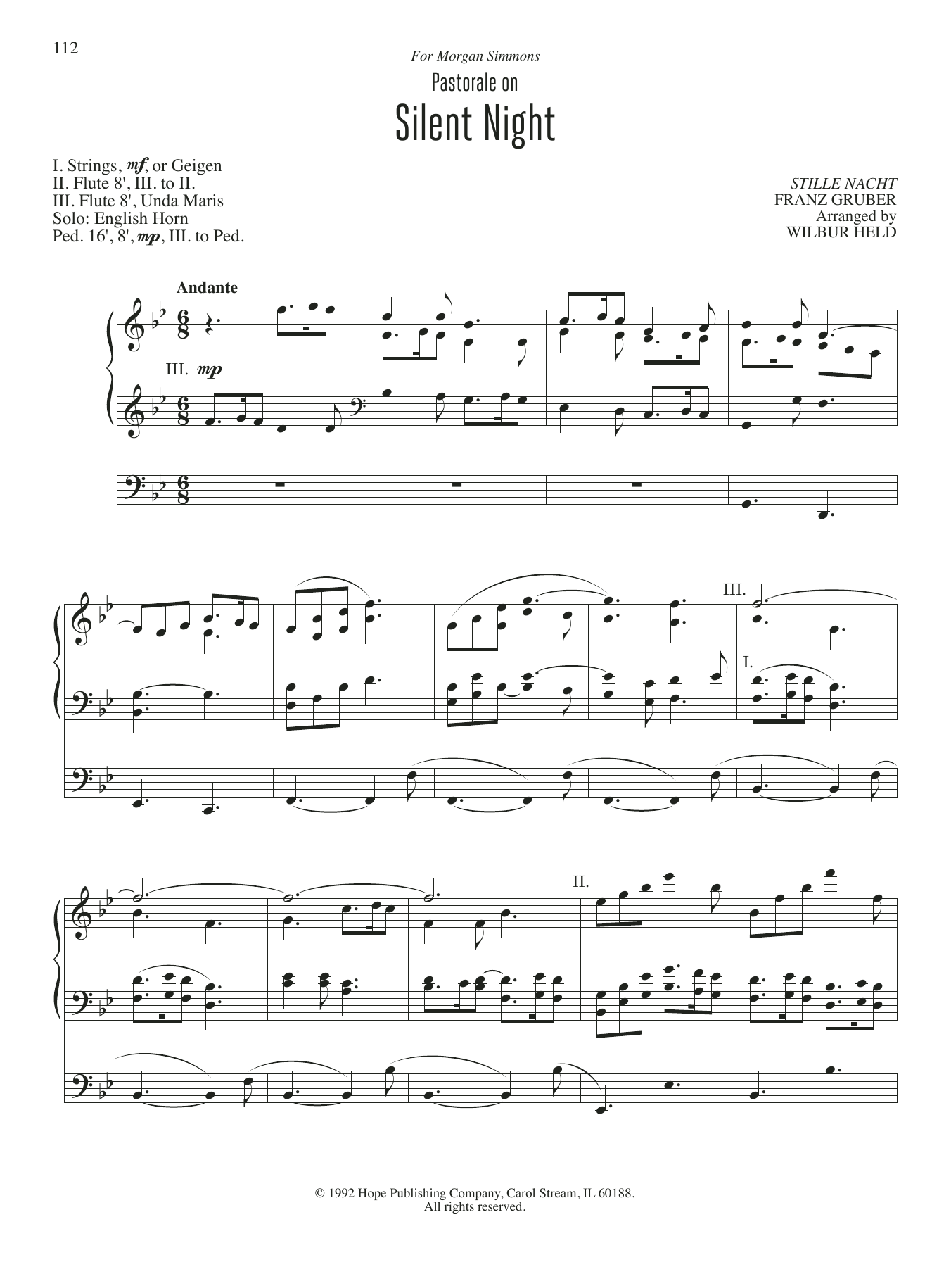 Wilbur Held Pastorale On Silent Night Sheet Music Notes & Chords for Organ - Download or Print PDF