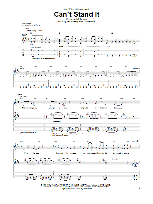 Wilco Can't Stand It Sheet Music Notes & Chords for Guitar Tab - Download or Print PDF