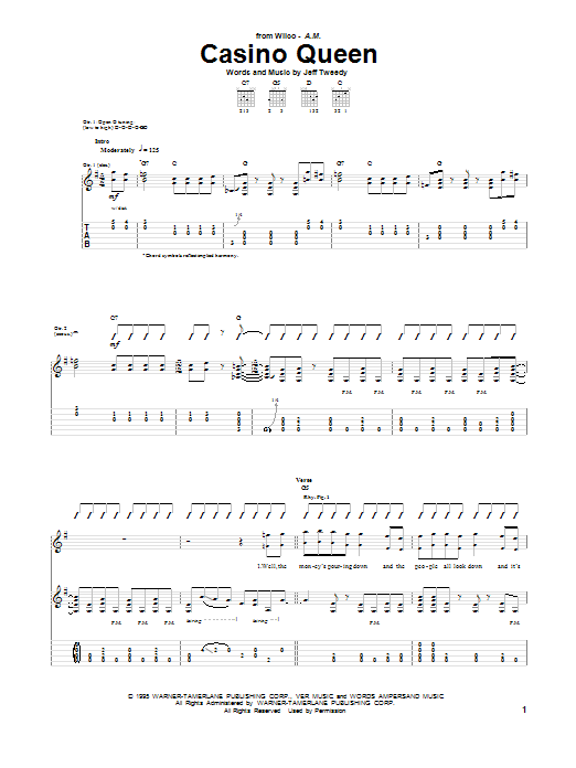 Wilco Casino Queen Sheet Music Notes & Chords for Guitar Tab - Download or Print PDF
