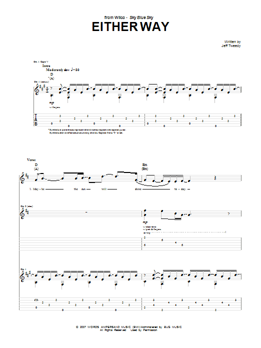 Wilco Either Way Sheet Music Notes & Chords for Guitar Tab - Download or Print PDF