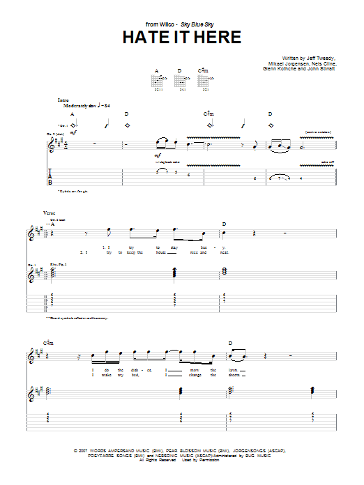 Wilco Hate It Here Sheet Music Notes & Chords for Guitar Tab - Download or Print PDF