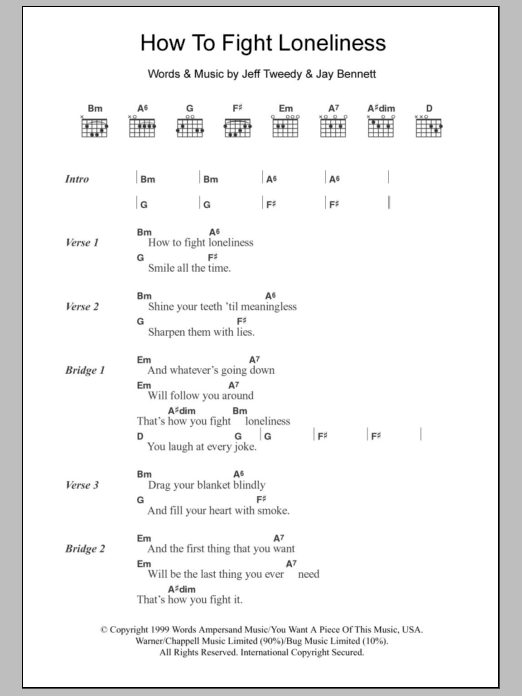 Wilco How To Fight Loneliness Sheet Music Notes & Chords for Lyrics & Chords - Download or Print PDF