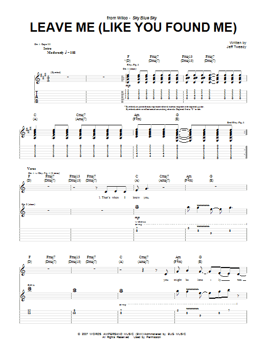Wilco Leave Me (Like You Found Me) Sheet Music Notes & Chords for Guitar Tab - Download or Print PDF