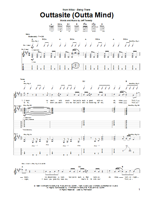 Wilco Outtasite (Outta Mind) Sheet Music Notes & Chords for Guitar Tab - Download or Print PDF