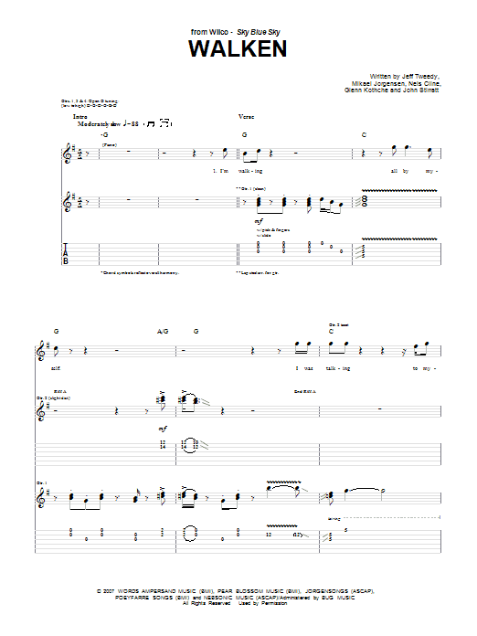 Wilco Walken Sheet Music Notes & Chords for Guitar Tab - Download or Print PDF