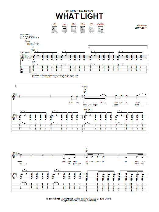 Wilco What Light Sheet Music Notes & Chords for Guitar Tab - Download or Print PDF