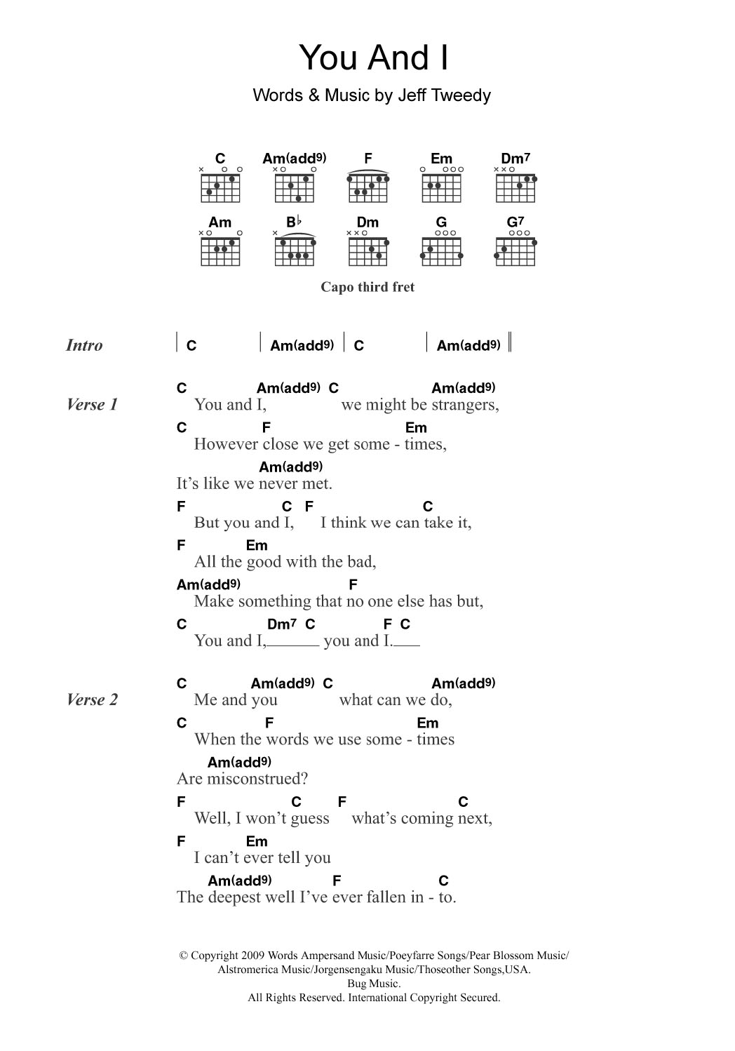 Wilco You And I (featuring Feist) Sheet Music Notes & Chords for Guitar Chords/Lyrics - Download or Print PDF
