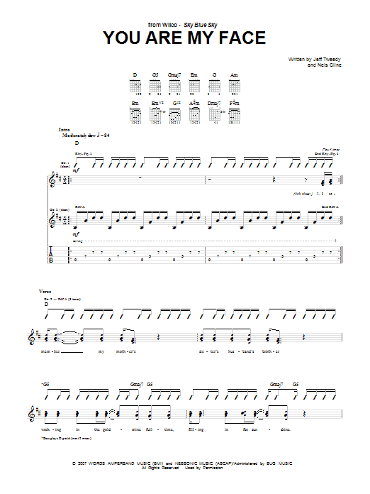 Wilco You Are My Face Sheet Music Notes & Chords for Guitar Tab - Download or Print PDF