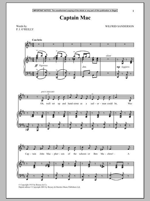 Wilfrid Sanderson Captain Mac Sheet Music Notes & Chords for Piano & Vocal - Download or Print PDF