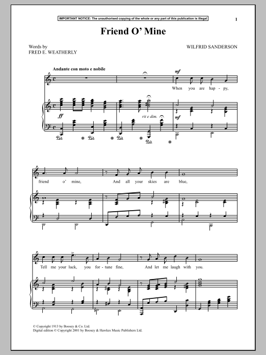 Wilfrid Sanderson Friend O Mine Sheet Music Notes & Chords for Piano & Vocal - Download or Print PDF