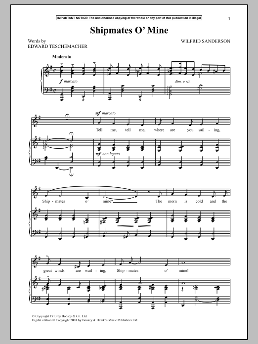 Wilfrid Sanderson Shipmates O Mine Sheet Music Notes & Chords for Piano & Vocal - Download or Print PDF