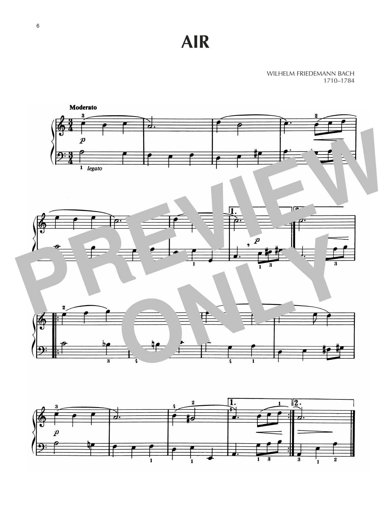 Wilhelm Friedemann Bach Air In A Minor Sheet Music Notes & Chords for Piano Solo - Download or Print PDF