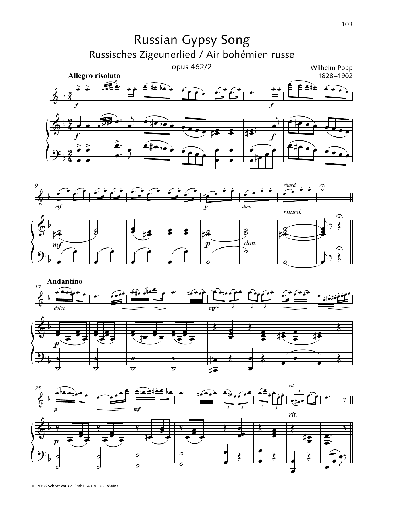 Wilhelm Popp Russian Gypsy Song Sheet Music Notes & Chords for Woodwind Solo - Download or Print PDF