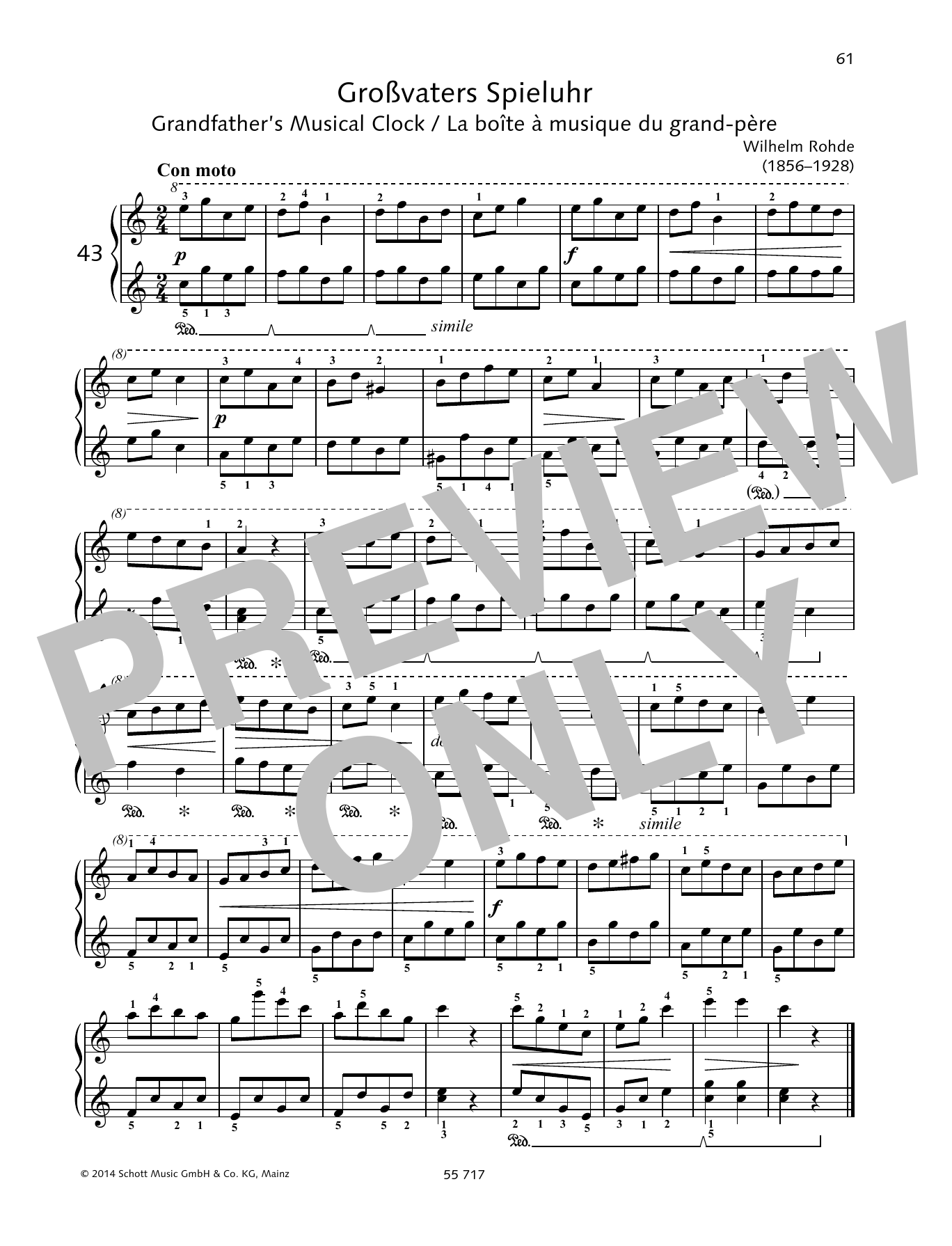 Wilhelm Rohde Grandfather's Musical Clock Sheet Music Notes & Chords for Piano Solo - Download or Print PDF