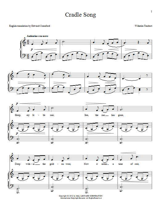 Wilhelm Taubert Cradle Song Sheet Music Notes & Chords for Piano & Vocal - Download or Print PDF