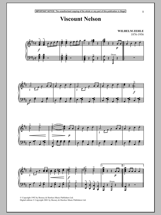 Wilhelm Zehle Viscount Nelson Sheet Music Notes & Chords for Piano Solo - Download or Print PDF