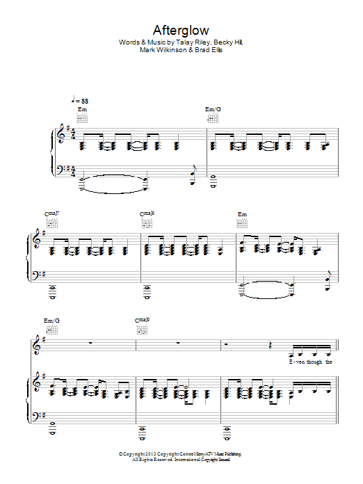 Wilkinson Afterglow Sheet Music Notes & Chords for Piano, Vocal & Guitar (Right-Hand Melody) - Download or Print PDF