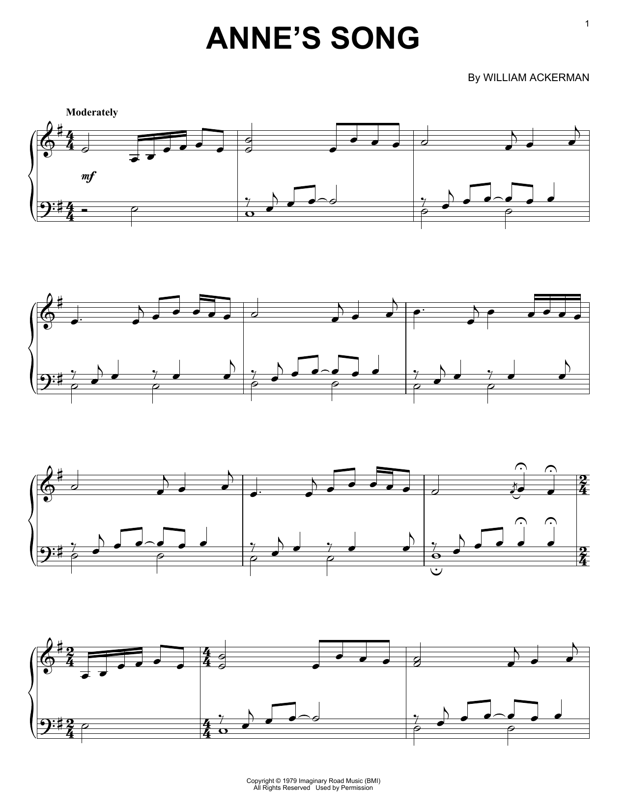 Will Ackerman Anne's Song Sheet Music Notes & Chords for Guitar Tab - Download or Print PDF