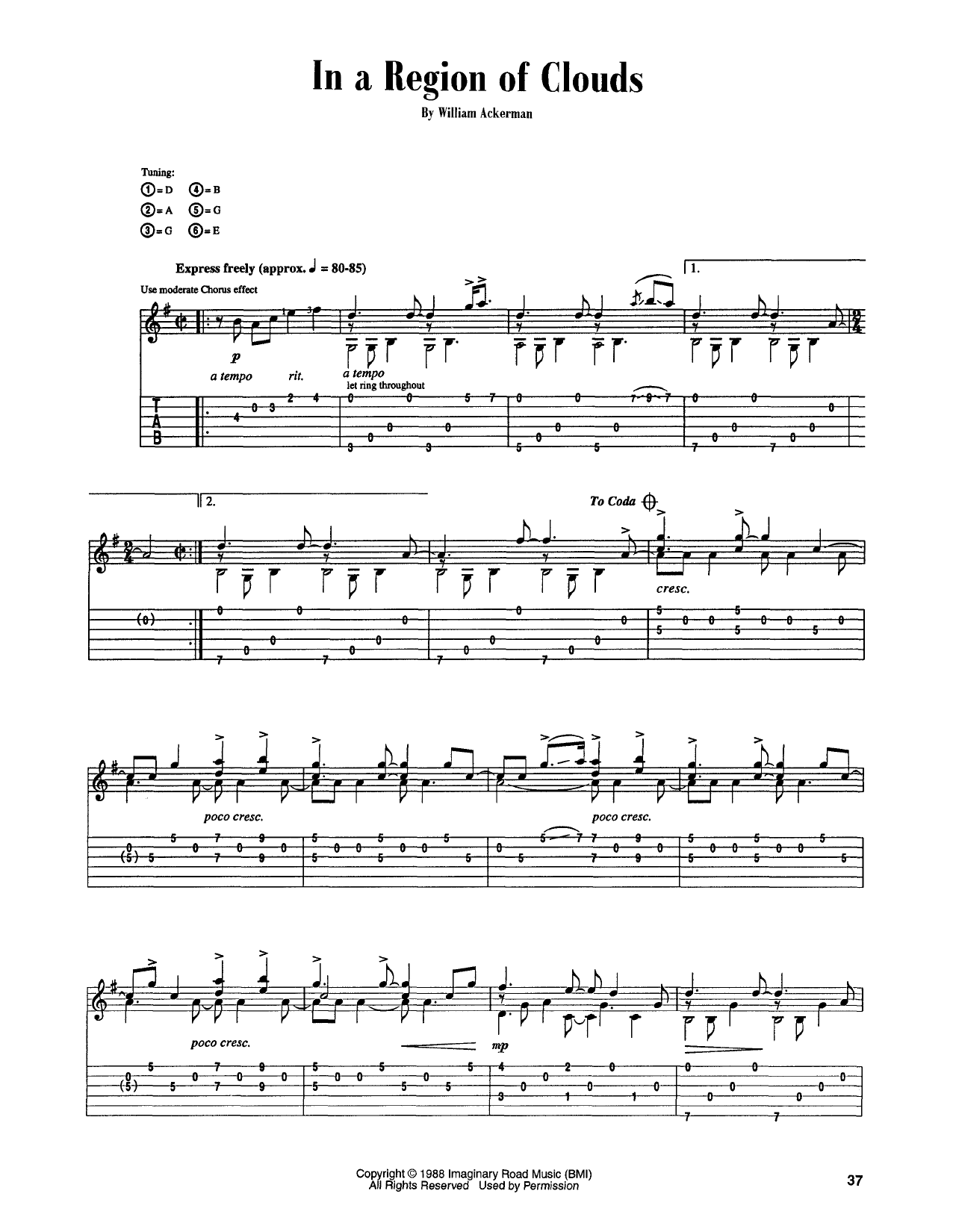 Will Ackerman In A Region Of Clouds Sheet Music Notes & Chords for Guitar Tab - Download or Print PDF