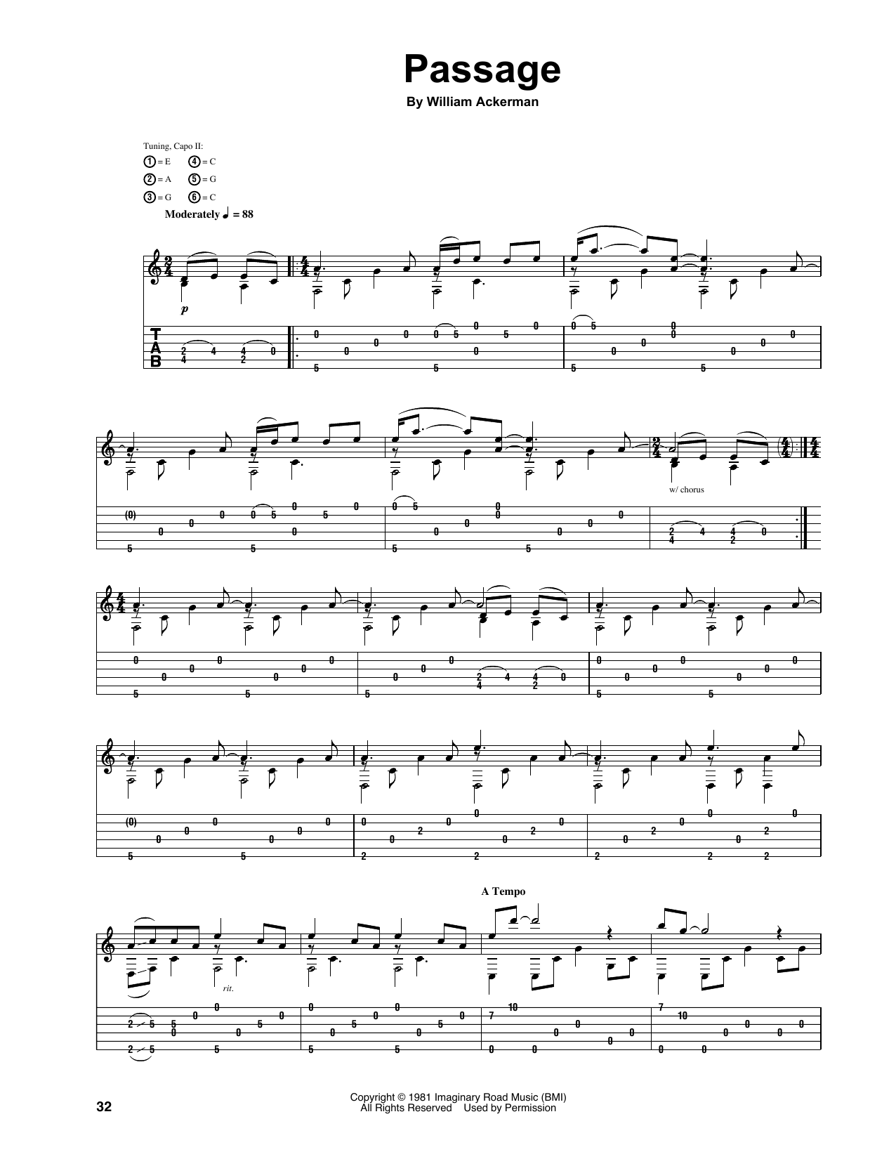 Will Ackerman Passage Sheet Music Notes & Chords for Guitar Tab - Download or Print PDF