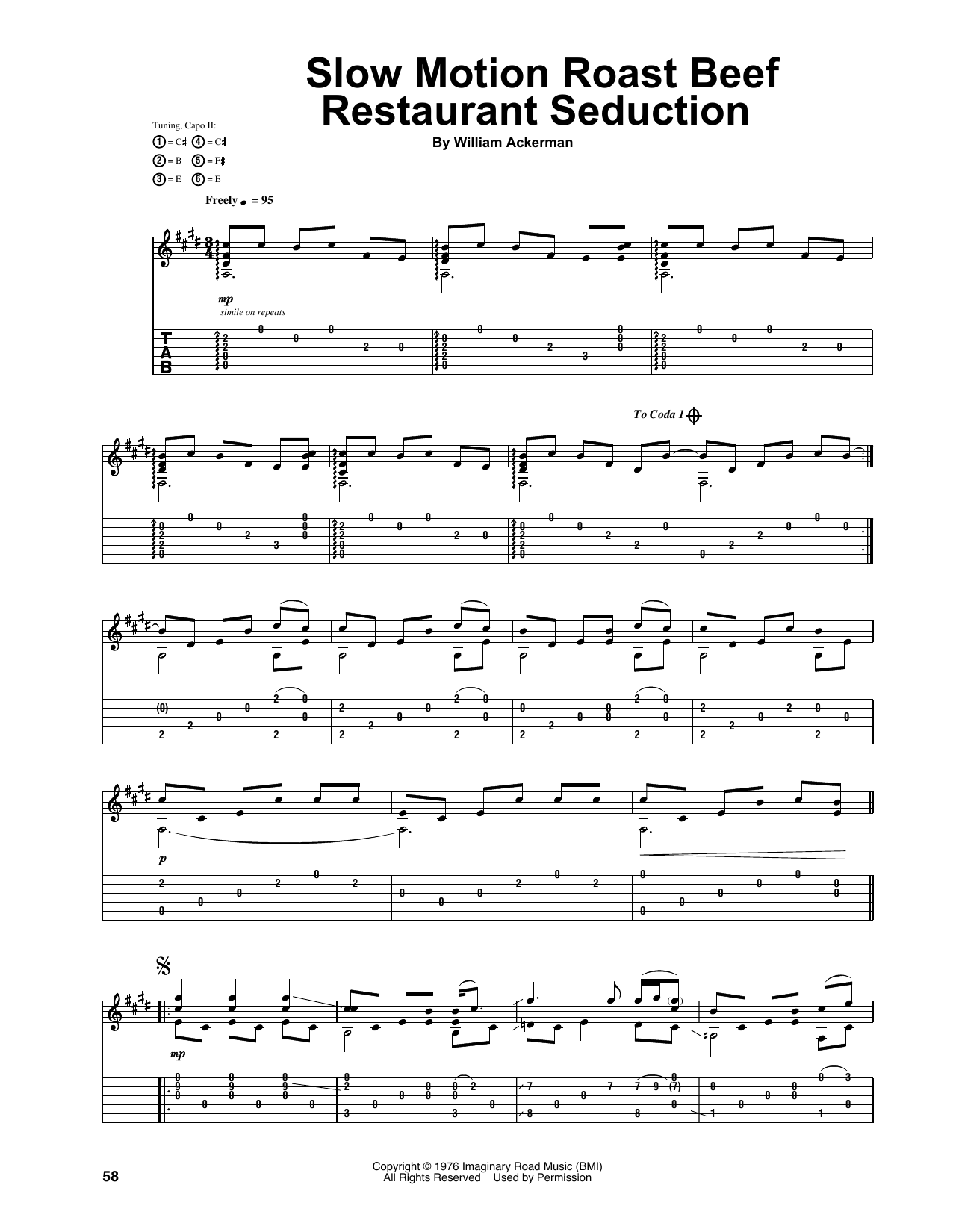 Will Ackerman Slow Motion Roast Beef Restaurant Seduction Sheet Music Notes & Chords for Guitar Tab - Download or Print PDF