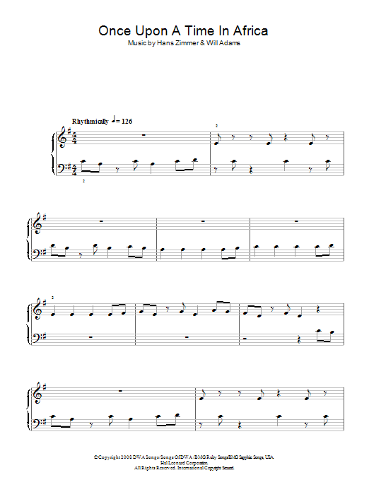 Will Adams Once Upon A Time In Africa Sheet Music Notes & Chords for 5-Finger Piano - Download or Print PDF