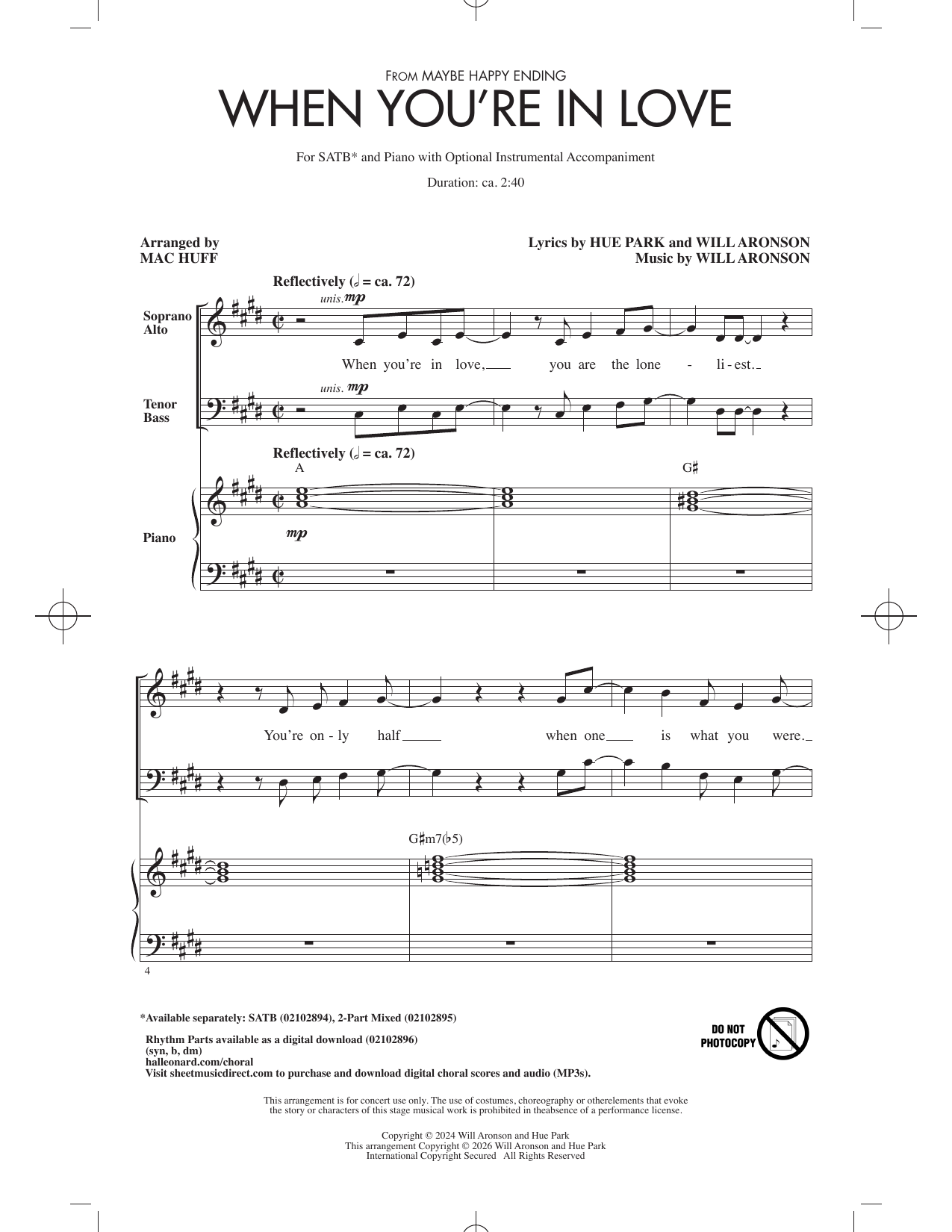 Will Aronson When You're In Love (from Maybe Happy Ending) (arr. Mac Huff) Sheet Music Notes & Chords for 2-Part Choir - Download or Print PDF