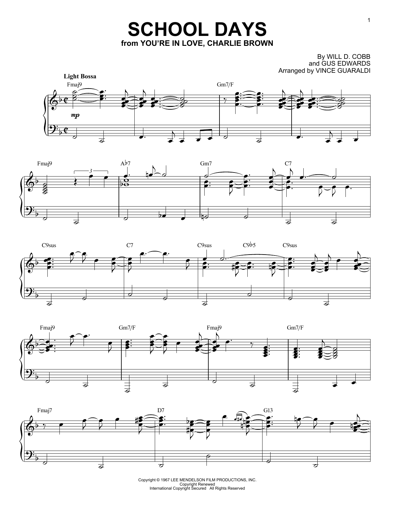 Will D. Cobb & Gus Edwards School Days (arr. Vince Guaraldi) Sheet Music Notes & Chords for Piano Solo - Download or Print PDF
