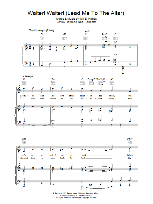 Will E. Haines Walter, Walter (Lead Me To The Altar) Sheet Music Notes & Chords for Piano, Vocal & Guitar (Right-Hand Melody) - Download or Print PDF