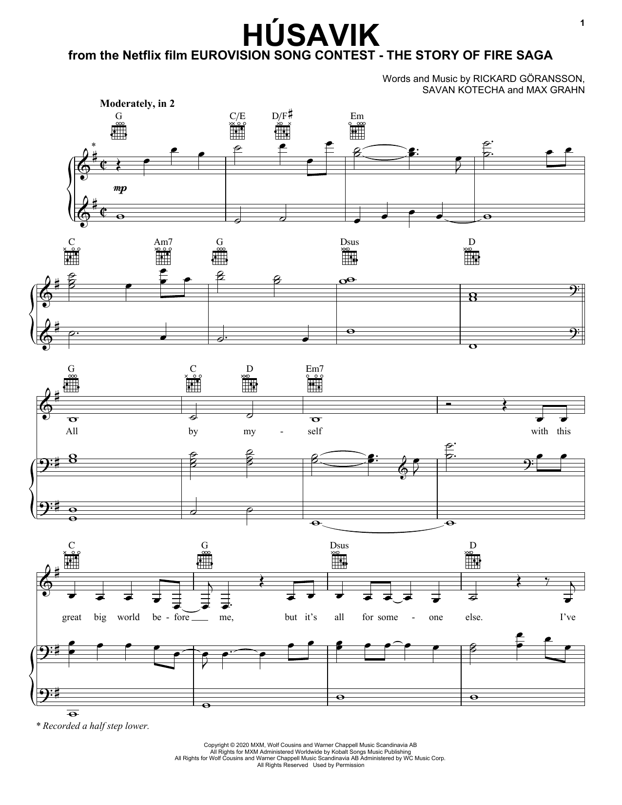 Will Ferrell & My Marianne Húsavik (from Eurovision Song Contest: The Story of Fire Saga) Sheet Music Notes & Chords for Easy Guitar Tab - Download or Print PDF