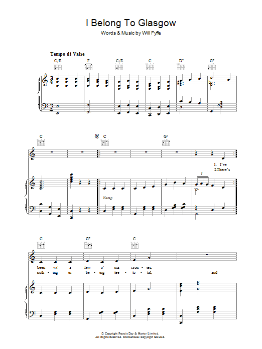 Will Fyfee I Belong To Glasgow Sheet Music Notes & Chords for Melody Line, Lyrics & Chords - Download or Print PDF