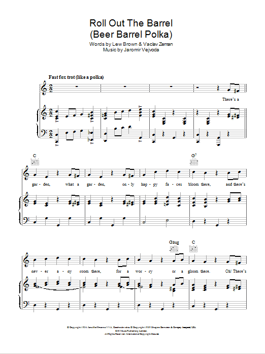 Will Glahe Beer Barrel Polka (Roll Out The Barrel) Sheet Music Notes & Chords for Piano, Vocal & Guitar (Right-Hand Melody) - Download or Print PDF