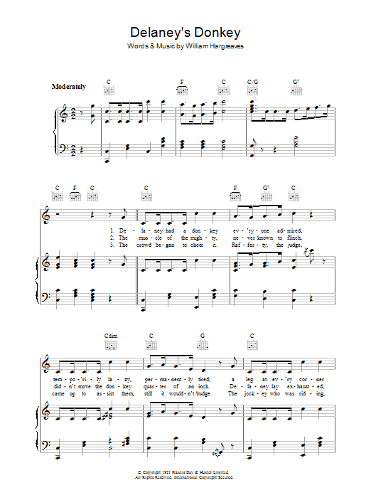 Will Hargreaves Delaney's Donkey Sheet Music Notes & Chords for Piano, Vocal & Guitar (Right-Hand Melody) - Download or Print PDF Will Hargreaves Delaney's Donkey Sheet Music Notes & Chords for Piano, Vocal & Guitar (Right-Hand Melody) - Download or Print PDF