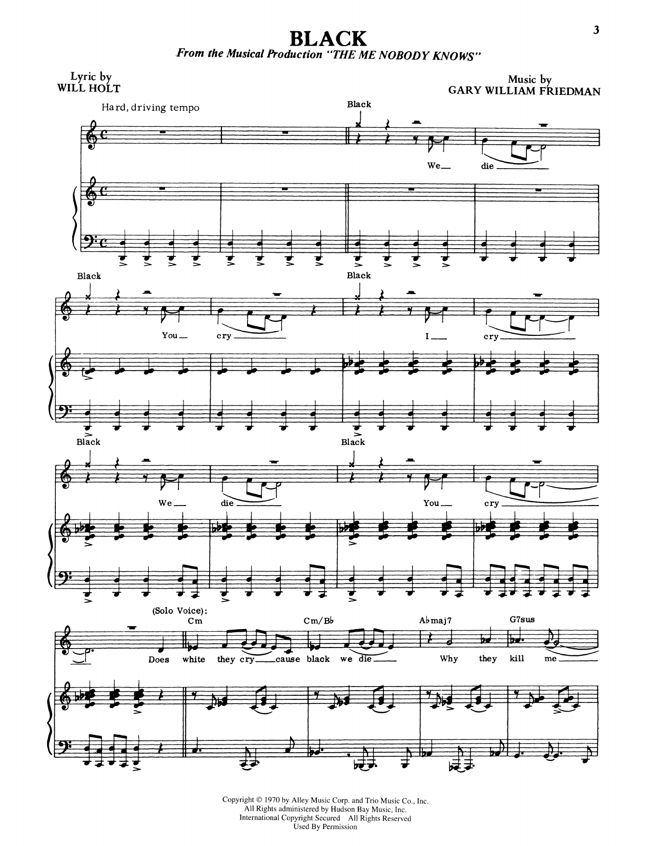 Will Holt Black (from The Me Nobody Knows) Sheet Music Notes & Chords for Piano & Vocal - Download or Print PDF
