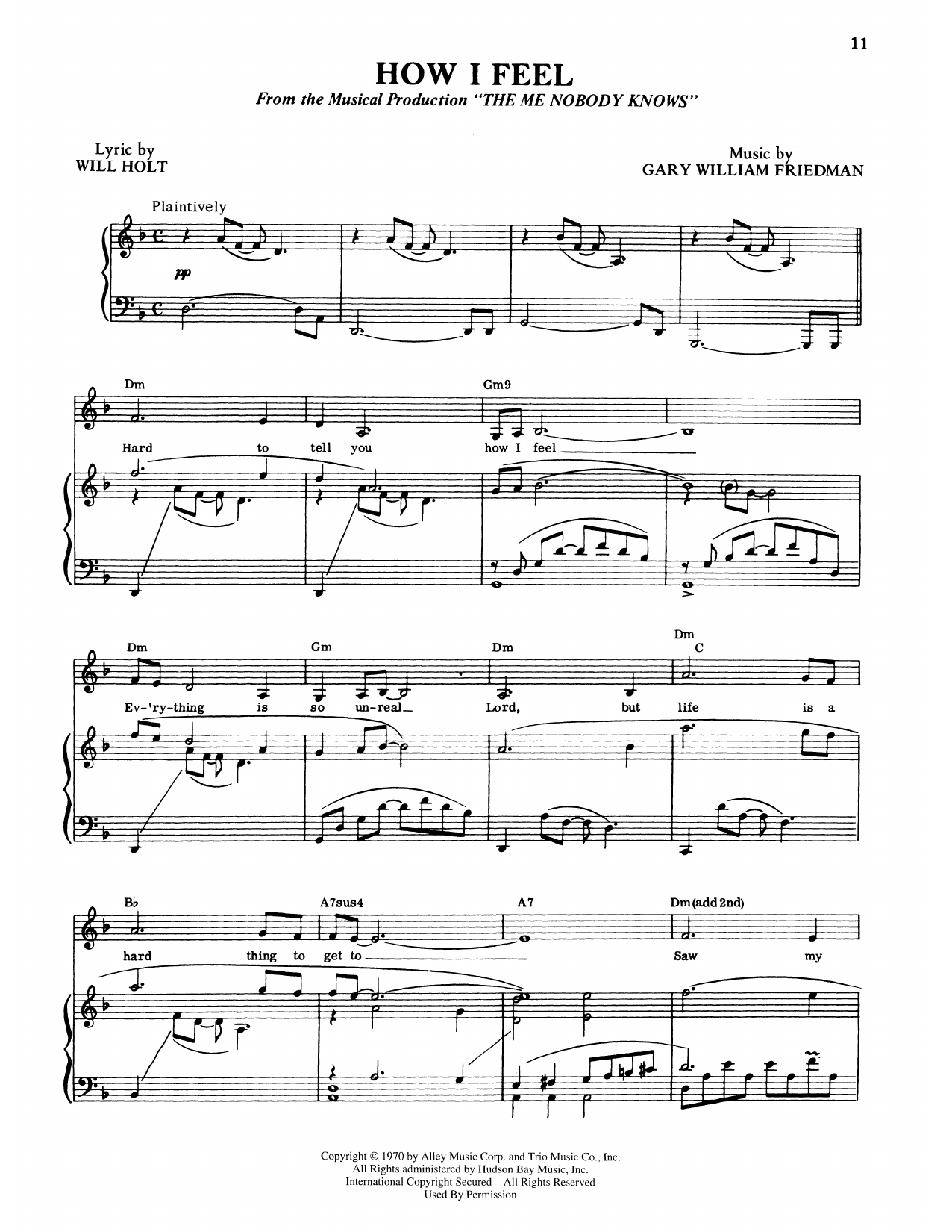Will Holt How I Feel (from The Me Nobody Knows) Sheet Music Notes & Chords for Piano & Vocal - Download or Print PDF