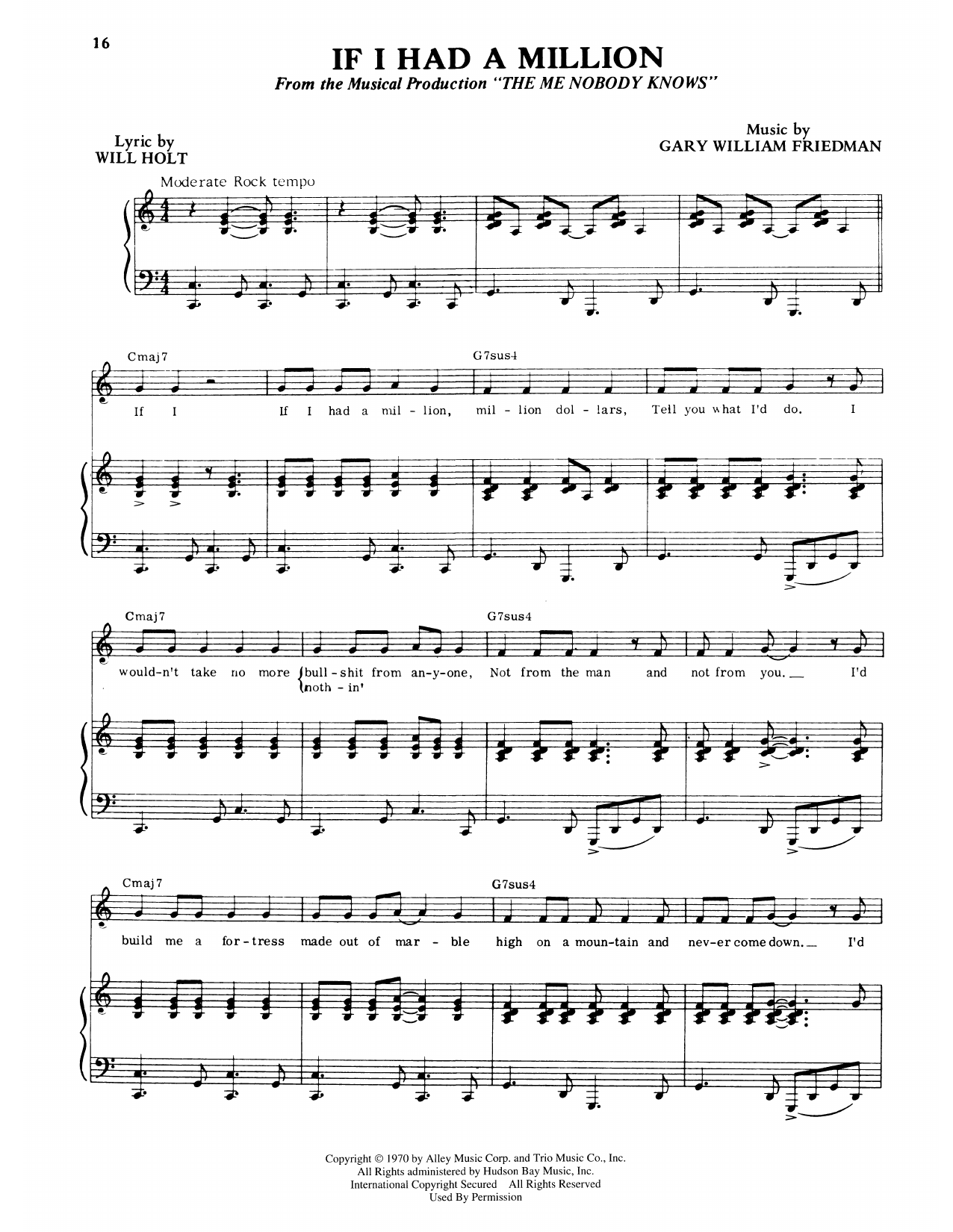 Will Holt If I Had A Million (from The Me Nobody Knows) Sheet Music Notes & Chords for Piano & Vocal - Download or Print PDF