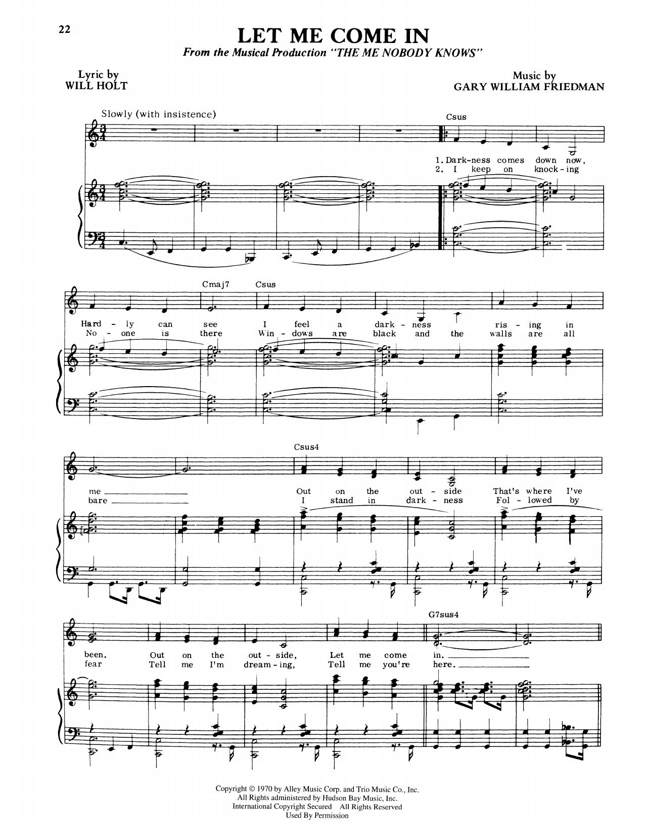 Will Holt Let Me Come In (from The Me Nobody Knows) Sheet Music Notes & Chords for Piano & Vocal - Download or Print PDF