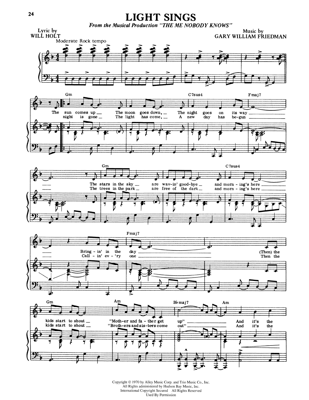 Will Holt Light Sings (from The Me Nobody Knows) Sheet Music Notes & Chords for Piano & Vocal - Download or Print PDF
