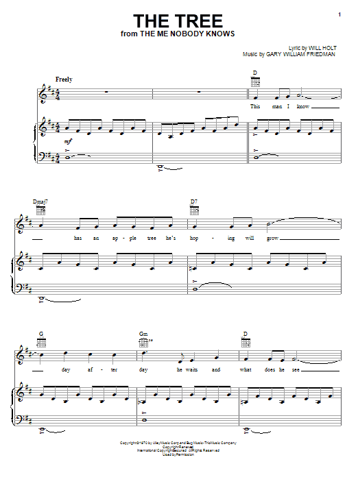 Will Holt The Tree Sheet Music Notes & Chords for Piano, Vocal & Guitar (Right-Hand Melody) - Download or Print PDF