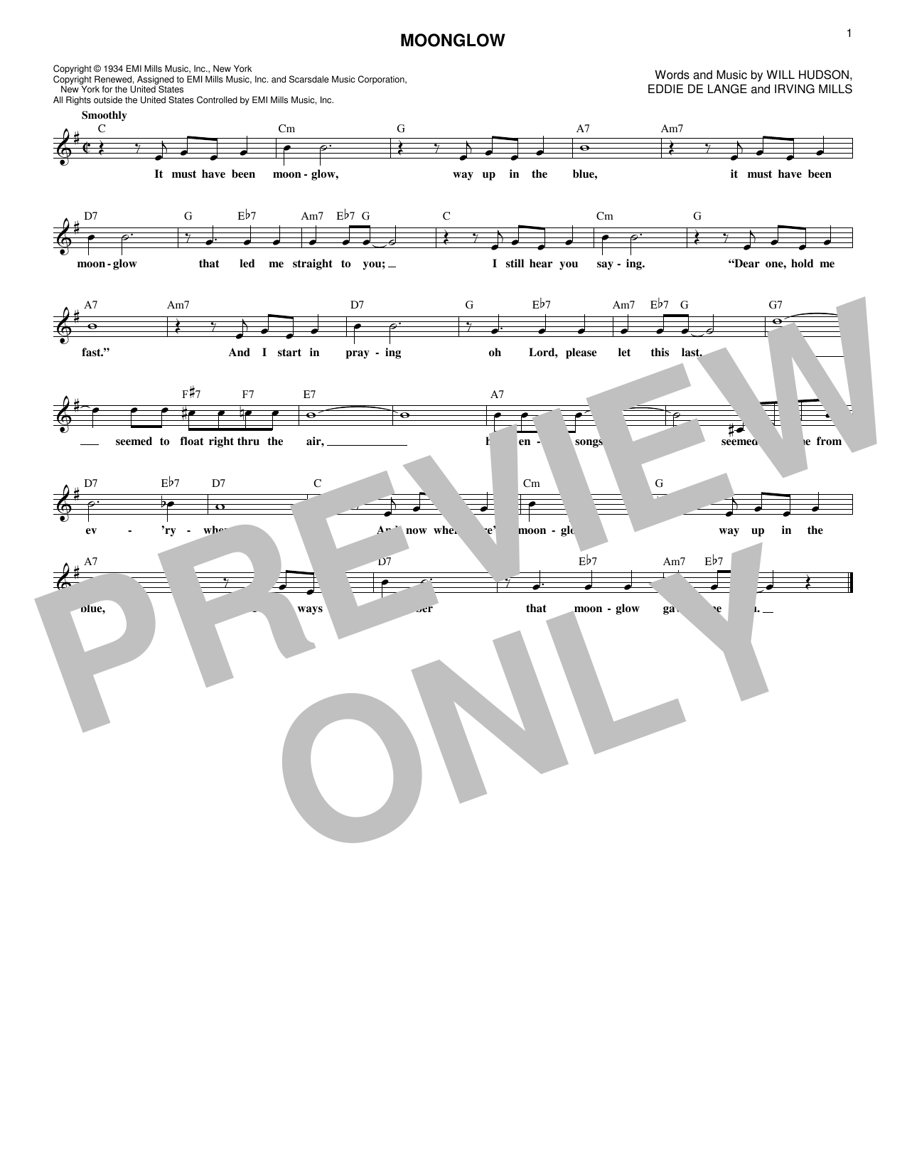 Will Hudson, Eddie DeLange and Irving Mills Moonglow Sheet Music Notes & Chords for Lead Sheet / Fake Book - Download or Print PDF